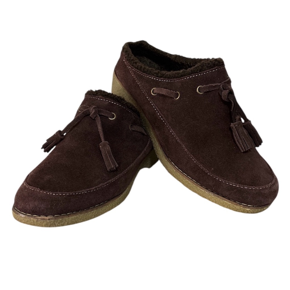 Lands' End Women’s Chukka Slip-On Sherpa-Lined Brown Tassel Loafers Size 7.5 B